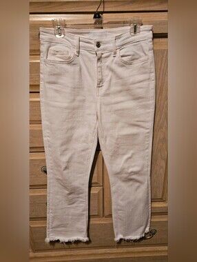 Women’s White High-Rise Stretch Jeans With Fringe 9" Flare